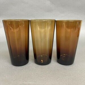 Fifth Avenue Crystal Amber Brown Glass Tumblers Glasses 6 1/8" High Lot of 3